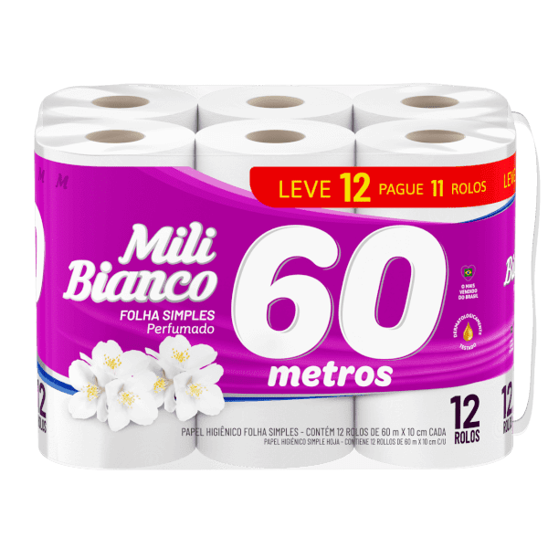 Papel Higiênico Mili Bianco Perfumado 60m - 12und