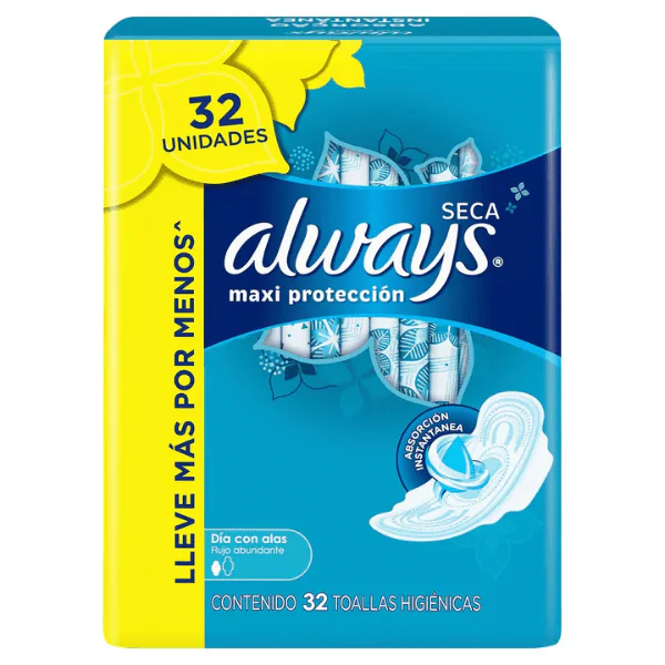 Absorvente Always Maxi Proteção Seca com Abas - 32und - Imagem 1