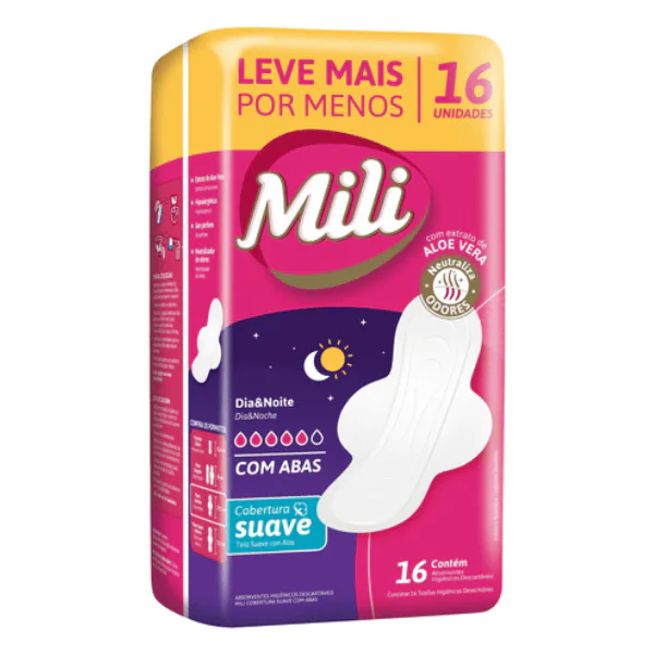 Absorvente Mili Dia&Noite Suave C/Abas - 16und - Imagem 2