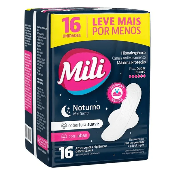 Absorvente Mili Noturno Suave C/Abas - 16und