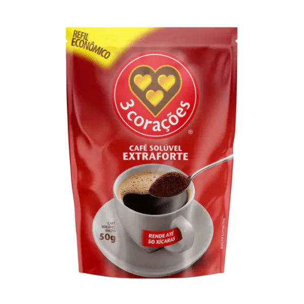 Café 3 Corações Solúvel Sachê - 50G - Imagem 1
