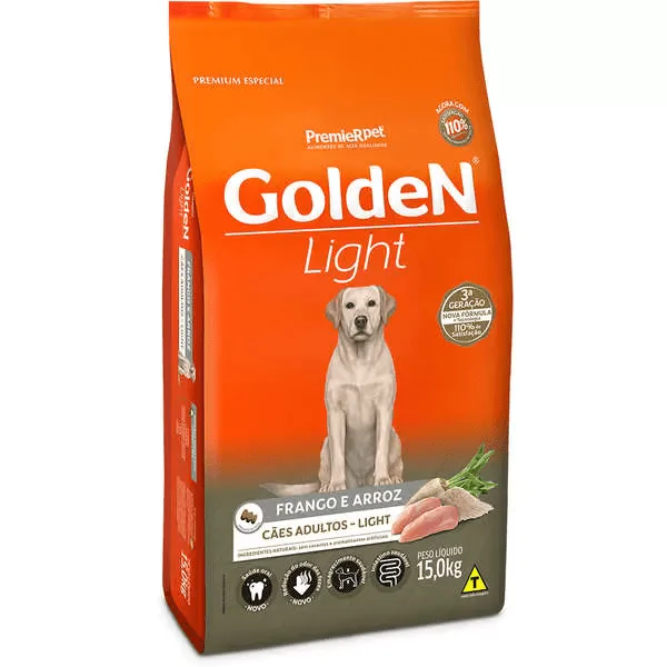 Ração Golden Cães Adultos Light Frango e Arroz - 15Kg - Imagem 1