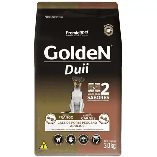 Ração Golden Duo Cães Adultos Porte Pequeno Frango e Carne - 3Kg - Imagem 1
