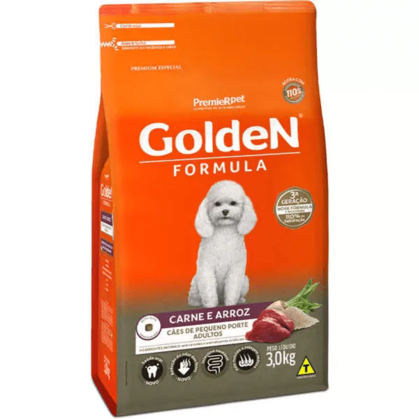 Ração Golden Formula Cães Adultos Porte Pequeno Carne e Arroz - 3Kg