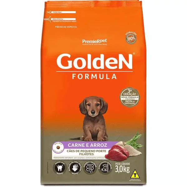 Ração Golden Formula Cães Filhotes Porte Pequeno Carne e Arroz - 3Kg - Imagem 2