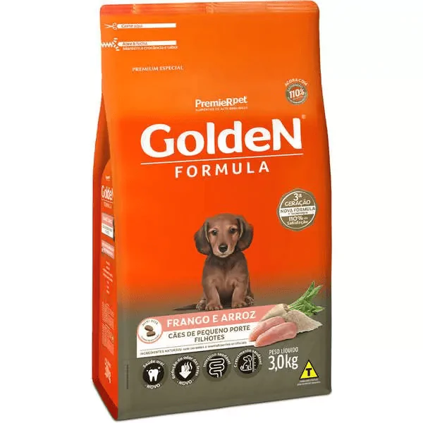 Ração Golden Formula Cães Filhotes Porte Pequeno Frango e Arroz - 3Kg - Imagem 1