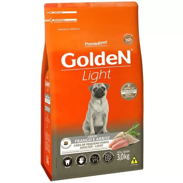 Ração Golden Formula Light Cães Adultos Porte Pequeno Frango e Arroz - 3Kg - Imagem 1