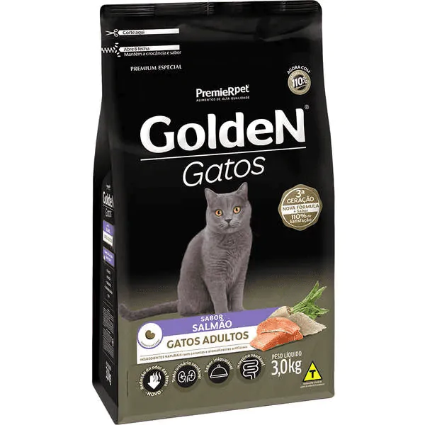 Ração Golden Gatos Adultos Salmão - 3Kg - Imagem 1