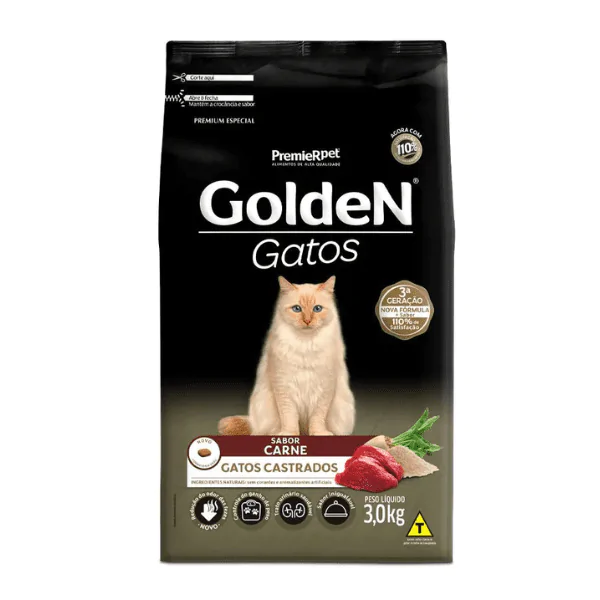 Ração Golden Gatos Castrados Carne - 3 Kg - Imagem 2