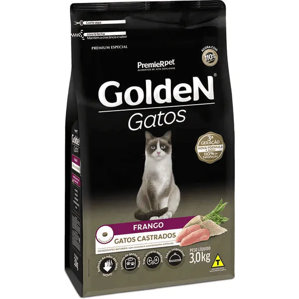 Ração Golden Gatos Castrados Frango - 3 Kg - Imagem 1