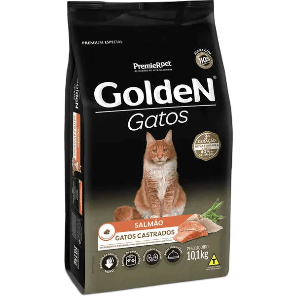 Ração Golden Gatos Castrados Salmão - 10,1 Kg - Imagem 1
