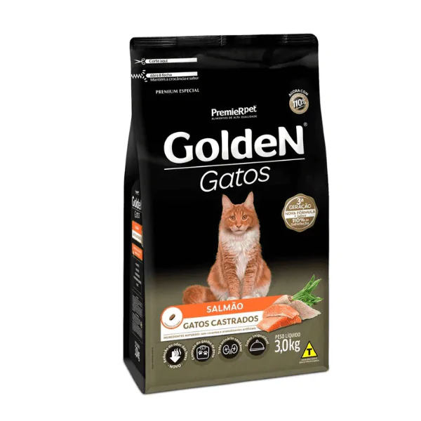 Ração Golden Gatos Castrados Salmão - 3 Kg - Imagem 1