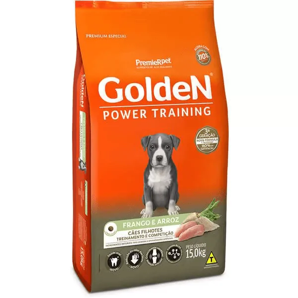 Ração Golden Power Training Cães Filhotes Frango e Arroz - 15Kg - Imagem 1