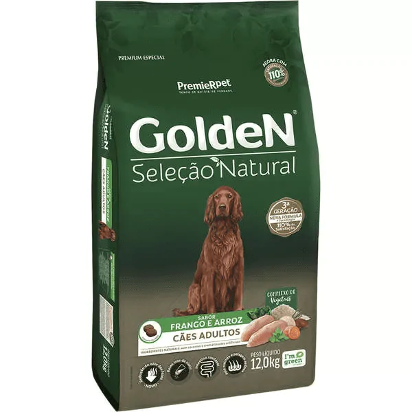 Ração Golden Seleção Natural Cães Adultos Sabor Frango e Arroz - 12Kg - Imagem 1