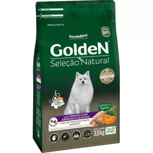 Ração Golden Seleção Natural Cães Adultos Porte Pequeno Frango e Abóbora - 3Kg - Imagem 1