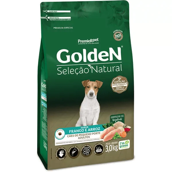 Ração Golden Seleção Natural Cães Adultos Porte Pequeno Frango e Arroz - 3Kg - Imagem 1
