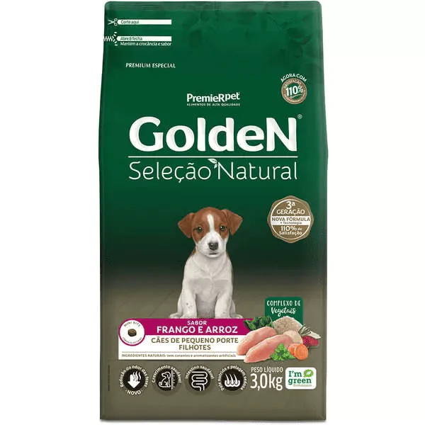 Ração Golden Seleção Natural Cães Filhotes Porte Pequeno Frango e Arroz - 3Kg - Imagem 2