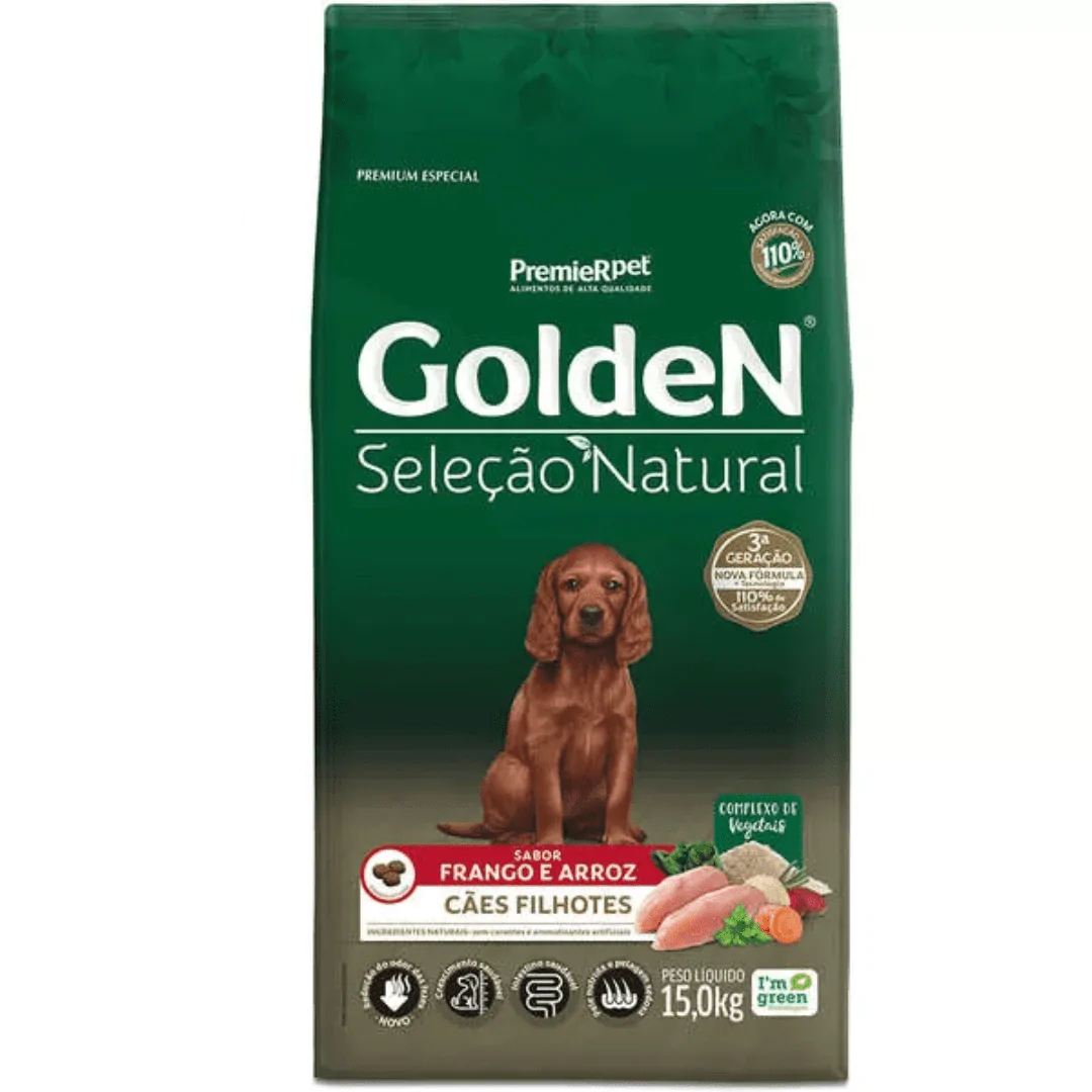 Ração Golden Seleção Natural para Cães Filhotes Frango e Arroz - 15Kg - Imagem 2