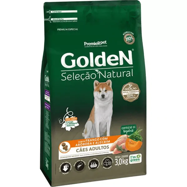 Ração Golden Seleção Natural Cães Adultos Frango e Abóbora - 3Kg - Imagem 1