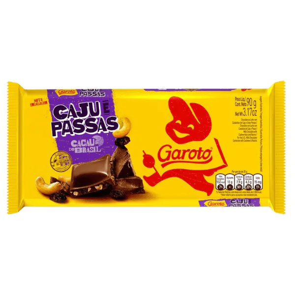 Barra de Chocolate Garoto Caju/Passas - 80gr - Imagem 1