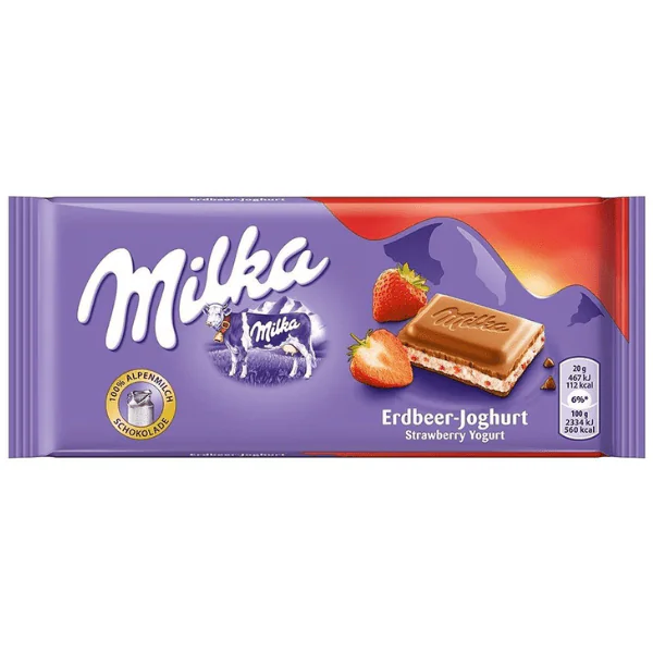 Barra de Chocolate Milka Iogurte Morango - 100gr - Imagem 1