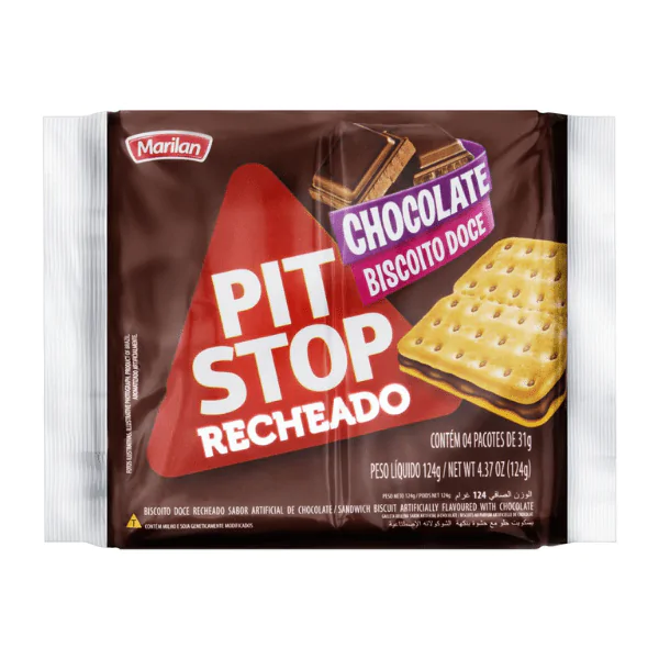 Biscoito Pit Stop Recheio Chocolate - 124gr - Imagem 1