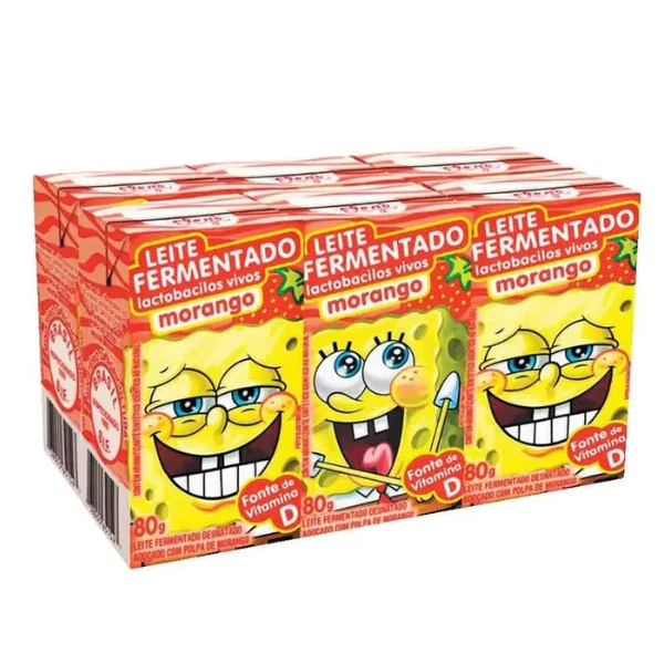 Leite Fermentado Elegê Bob Esponja Morango - 6und - Imagem 1