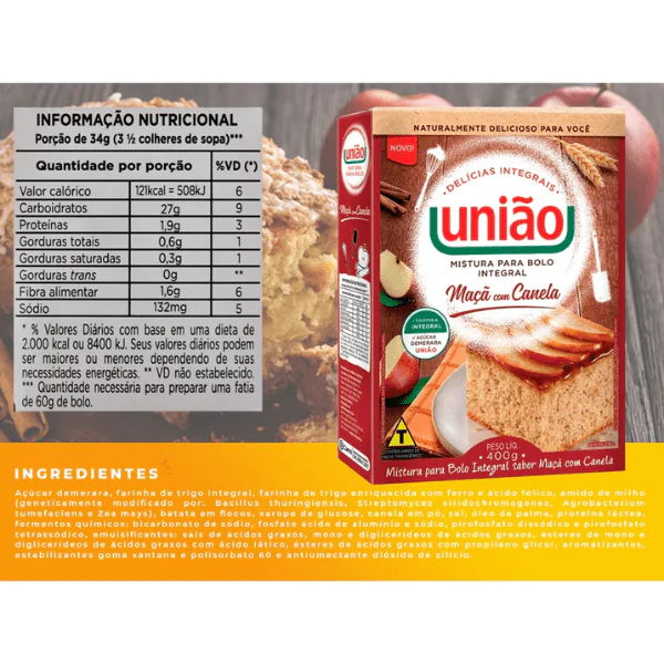 Mistura Bolo União Maçã c/ Canela - 400gr - Imagem 2
