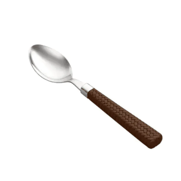 Conjunto 6 Colheres Lyor P/ Mesa Inox Rattan Marrom - 19,5cm - Imagem 2
