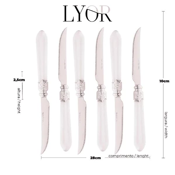 Conjunto 6 Facas Lyor P/ Churrasco Inox Destiny Trans - 23cm - Imagem 3
