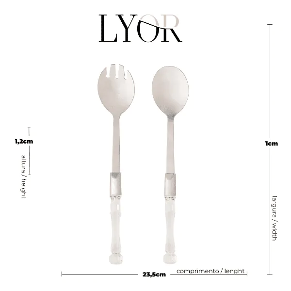 Conjunto Salada 2 Peças Lyor Inox Cabo Bambu Transparente - Imagem 2