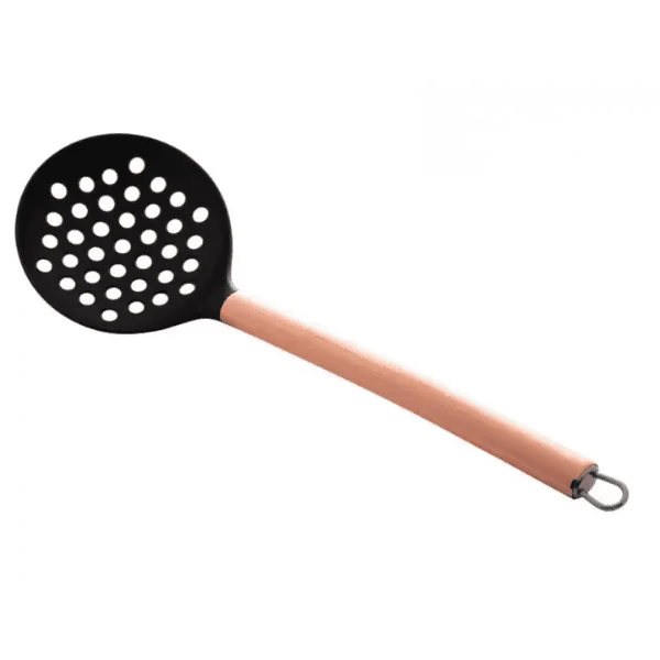 Escumadeira Lyor de Nylon Preta Cabo Aço Inox Rosé - 34cm - Imagem 2