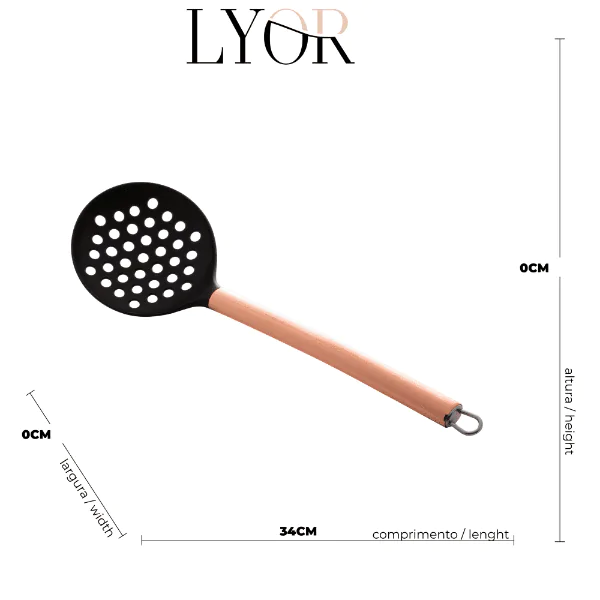 Escumadeira Lyor de Nylon Preta Cabo Aço Inox Rosé - 34cm - Imagem 3