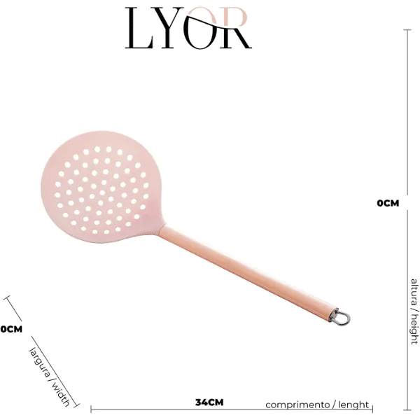 Escumadeira Lyor de Nylon Rosa Cabo Aço Inox Rosé - 34cm - Imagem 3