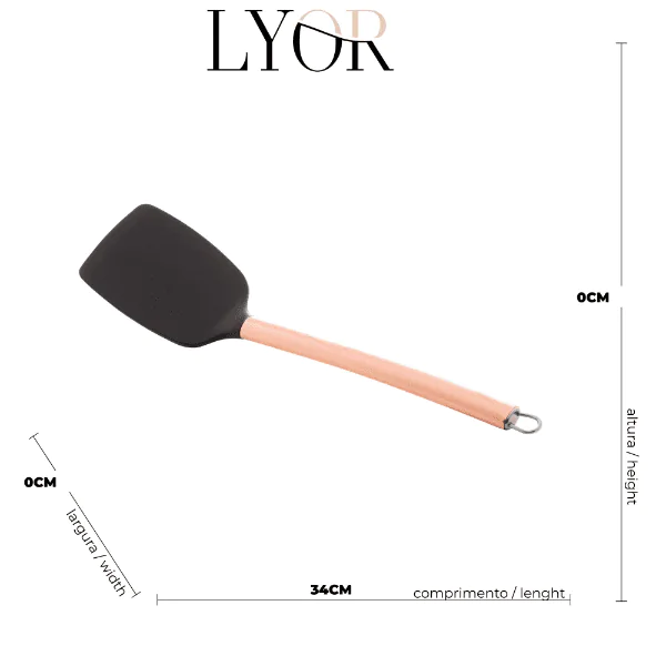 Espátula Lyor de Nylon Preta Cabo Aço Inox Rosé - 34cm - Imagem 3
