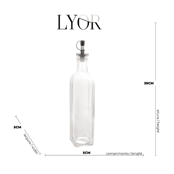 Garrafa P/ Azeite de Vidro Lyor Tampa Preta - 510Ml - Imagem 3