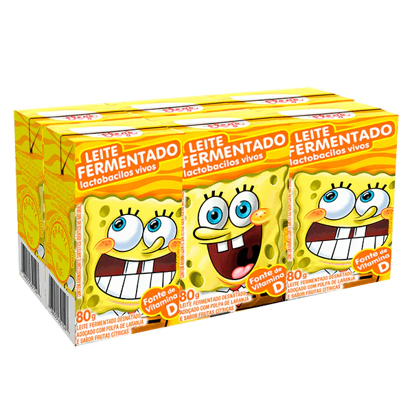 Leite Fermentado Elegê Bob Esponja Laranja - 6und