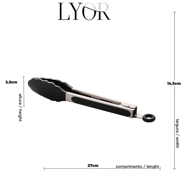 Pinça Silicone C/ Cabo Inox Charmy Preto - 27cm - Imagem 3