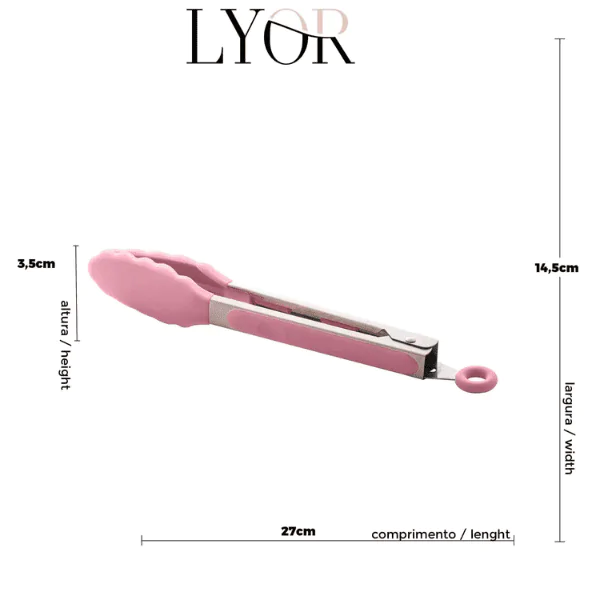 Pinça Silicone C/ Cabo Inox Charmy Rosa - 27cm - Imagem 4