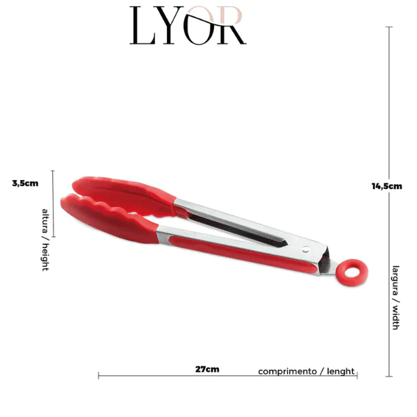 Pinça Silicone C/ Cabo Inox Charmy Vermelho - 27cm - Imagem 4