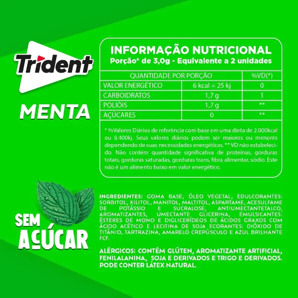 Chiclete Trident Sabor Menta - 8gr - Imagem 3