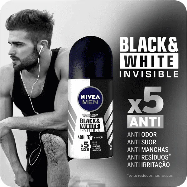 Desodorante Nivea Roll On Black & White Men - 50ml - Imagem 2