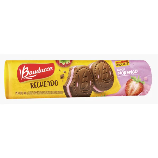 Biscoito Recheado Bauducco Morango - 140G - Imagem 1