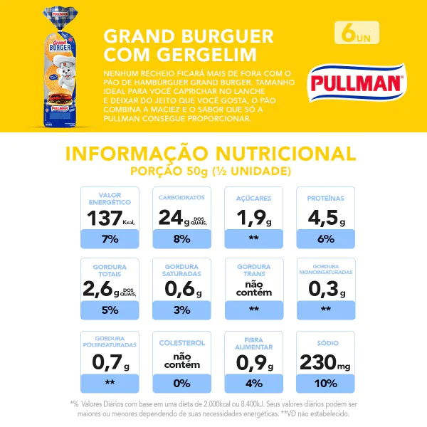 Pão de Hambúrguer Com Gergelim Pullman - 420gr - Imagem 2