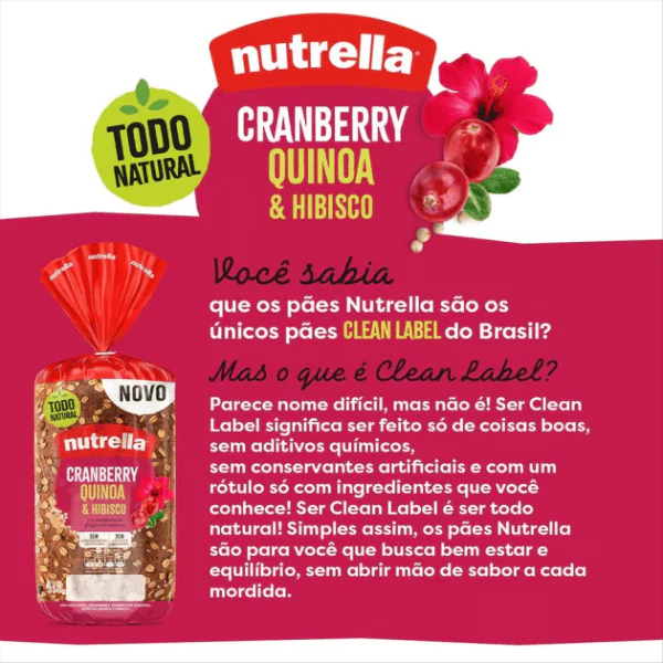 Pão de Forma Nutrella Cramberry Quinoa e Hibisco - 350gr - Imagem 2