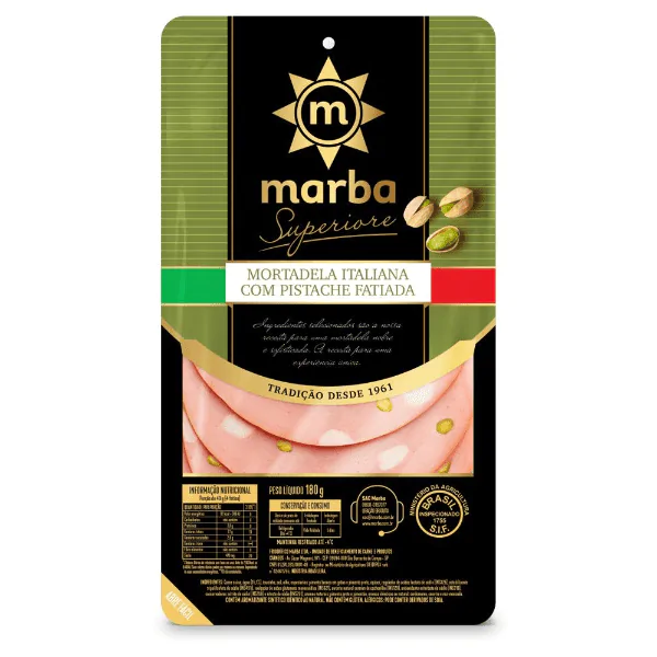 Mortadela Fatiada Marba Com Pistache - 180gr - Imagem 1