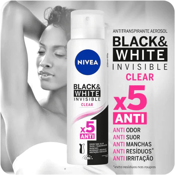 Desodorante Nivea Black & White Clear - 150ml - Imagem 2
