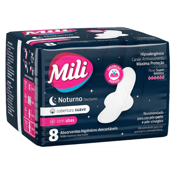 Absorvente Mili Noturno Suave C/ Abas - 8und - Imagem 2