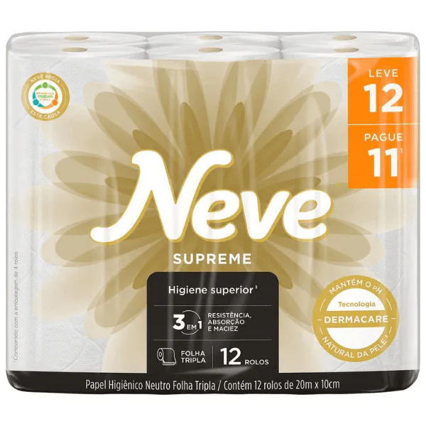 Papel Higienico Neve Supreme Folha Tripla 20m - 12und - Imagem 1
