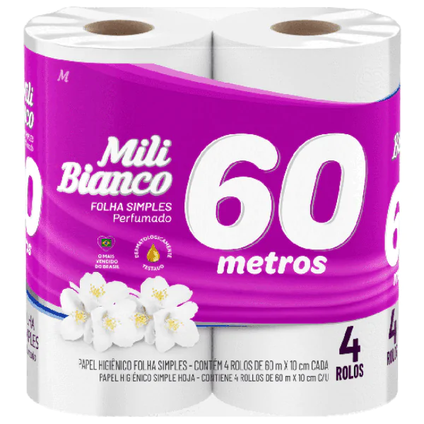 Papel Higiênico Mili Bianco Perfumado 60m - 4und